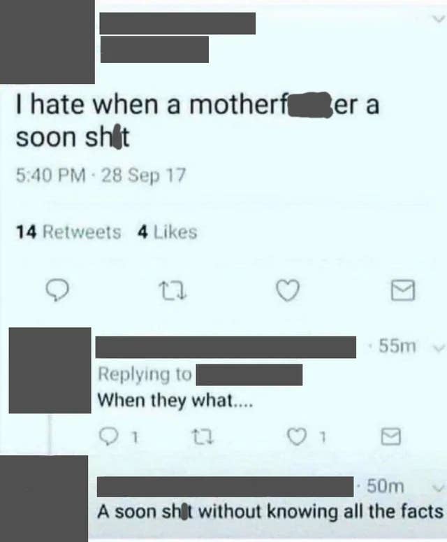 Screenshot of social media post about hating when someone acts rashly, with comments questioning the incomplete statements