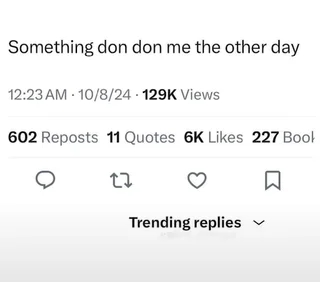 Tweet reading "Something don don me the other day" with engagement stats and 227 bookmarks