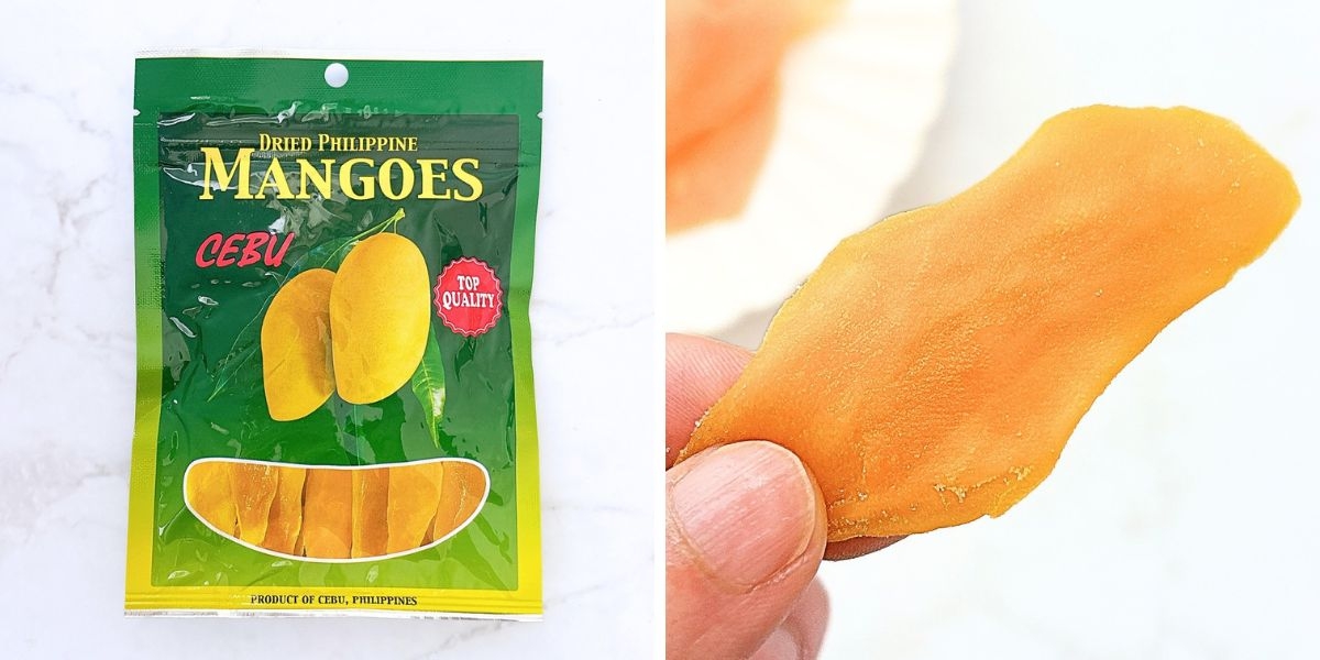 フィリピンのドライマンゴー、パッケージと手持ち。セブ産、最高品質と書かれています。