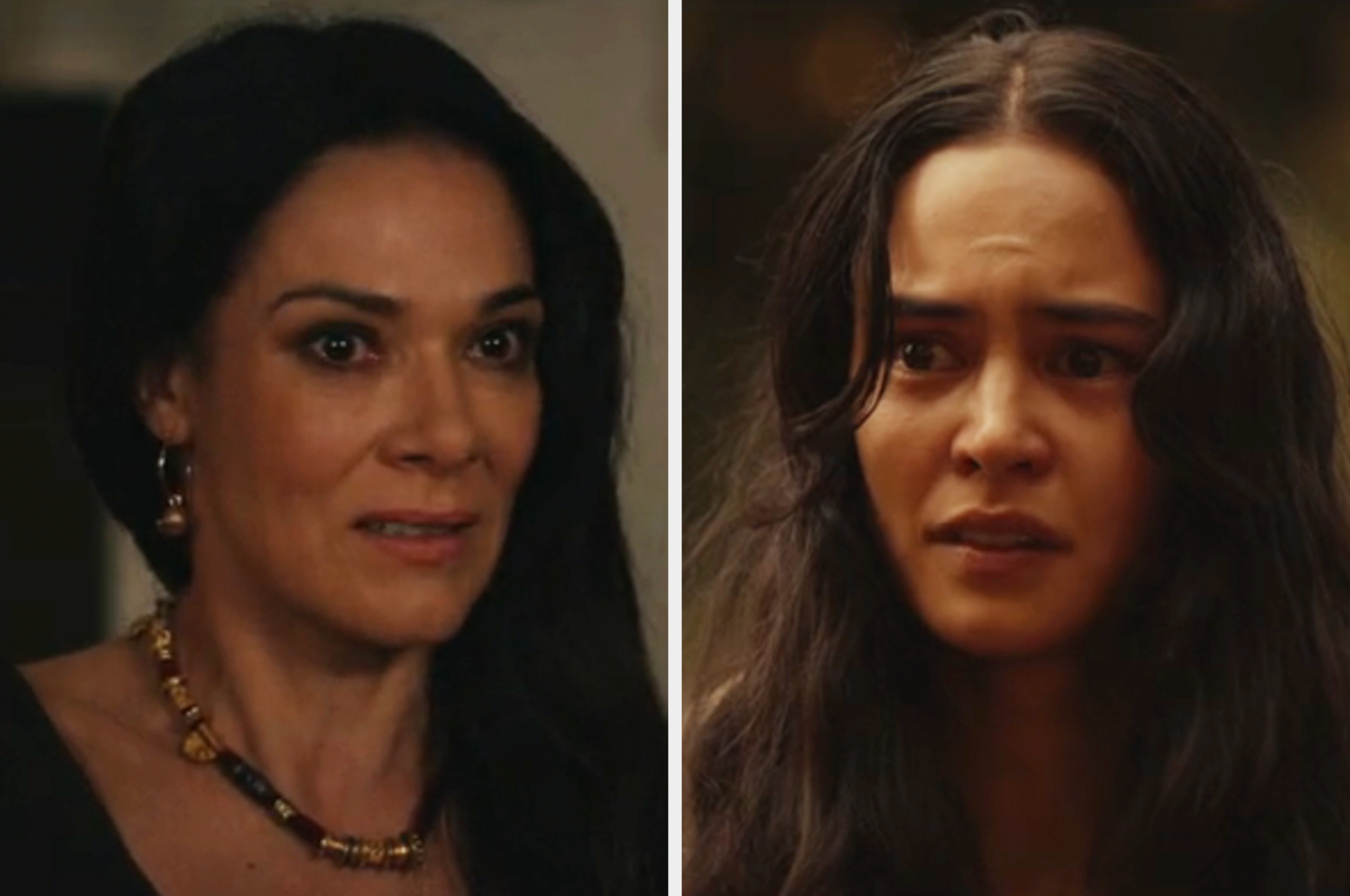 Two women are in a scene from a movie or TV show, both showing expressions of concern or distress