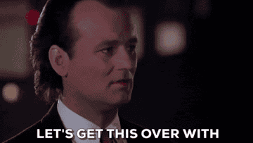 Person in a suit saying, "Let's get this over with," in a determined manner