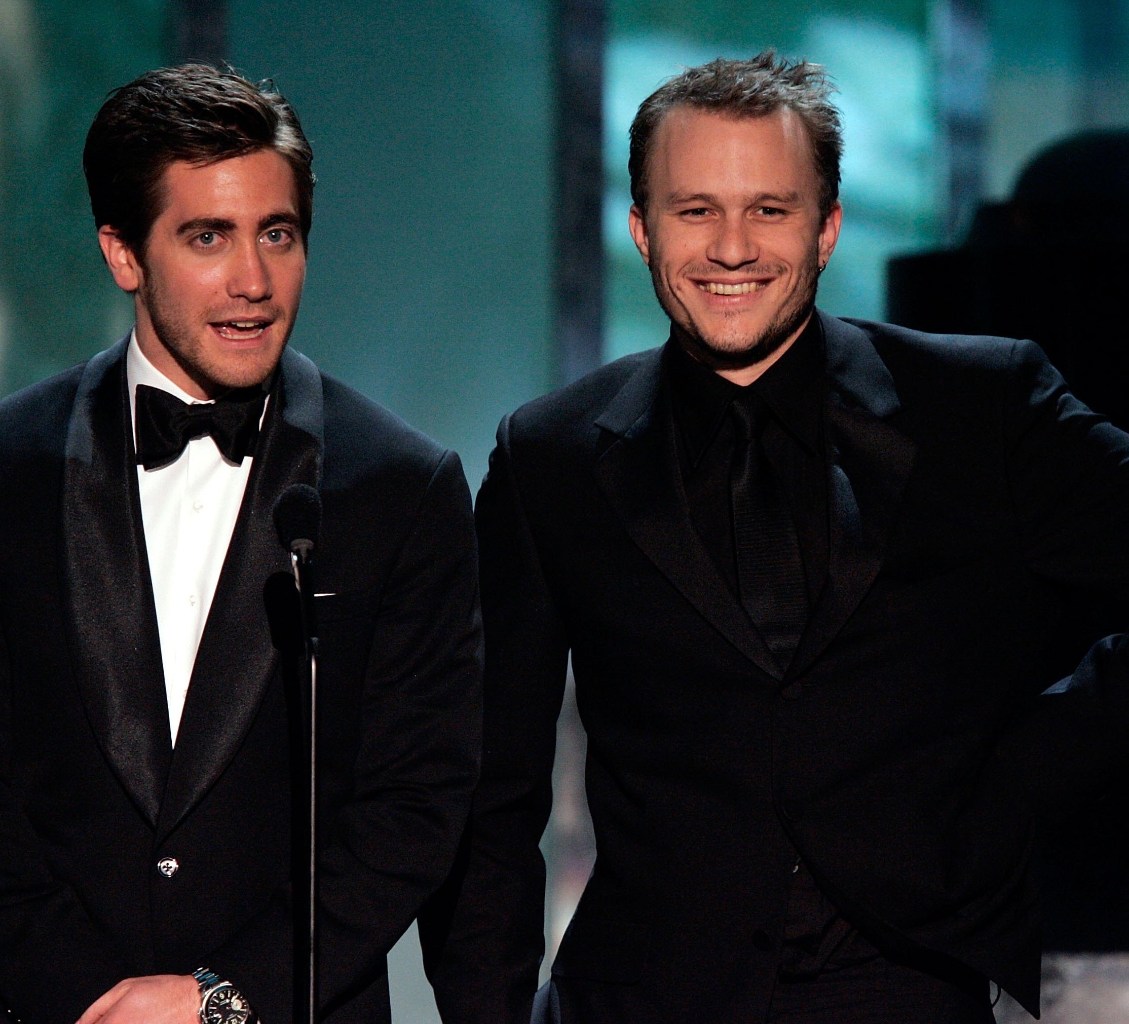 Jake Gyllenhaal and Heath Ledger on stage