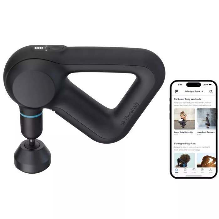 Massage instrumentality and smartphone displaying an app for workout betterment routines. Perfect for targeted musculus relaxation and post-exercise relief