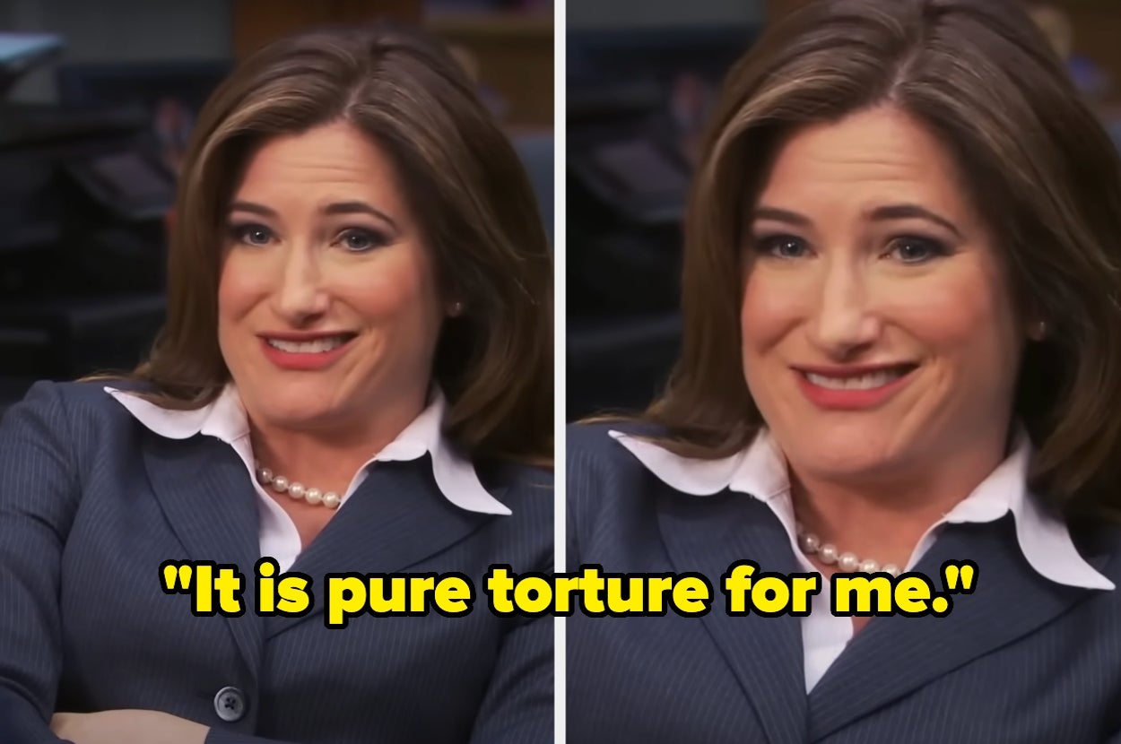 A person in a suit smiles with text below saying, "It is pure torture for me."