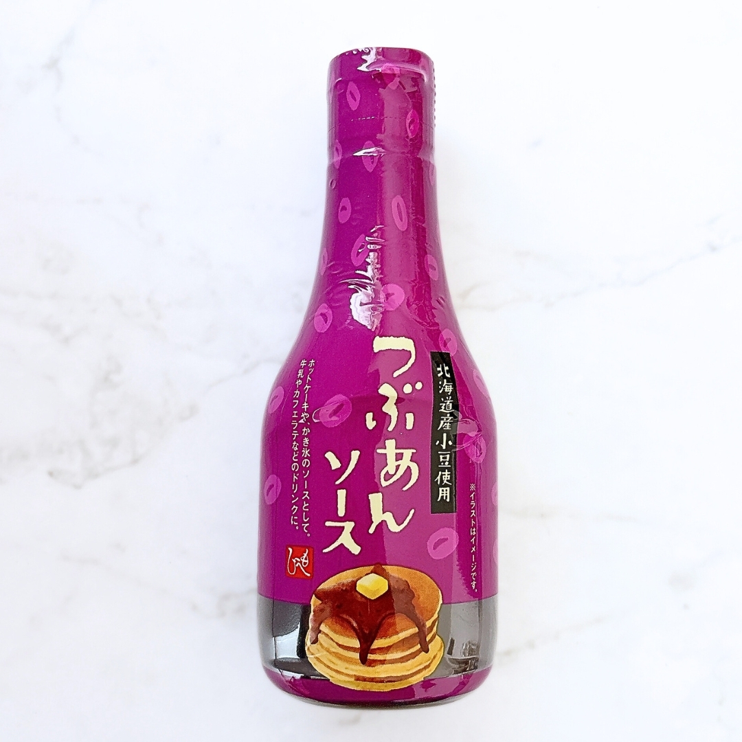 パンケーキが描かれた「つぶあんソース」瓶。デザート用の甘いソース。