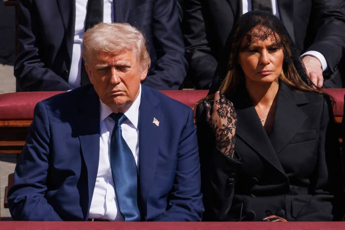 US President Donald Trump and US First Lady Melania Trump attend the funeral of Pope Francis in St. Peter’s Square