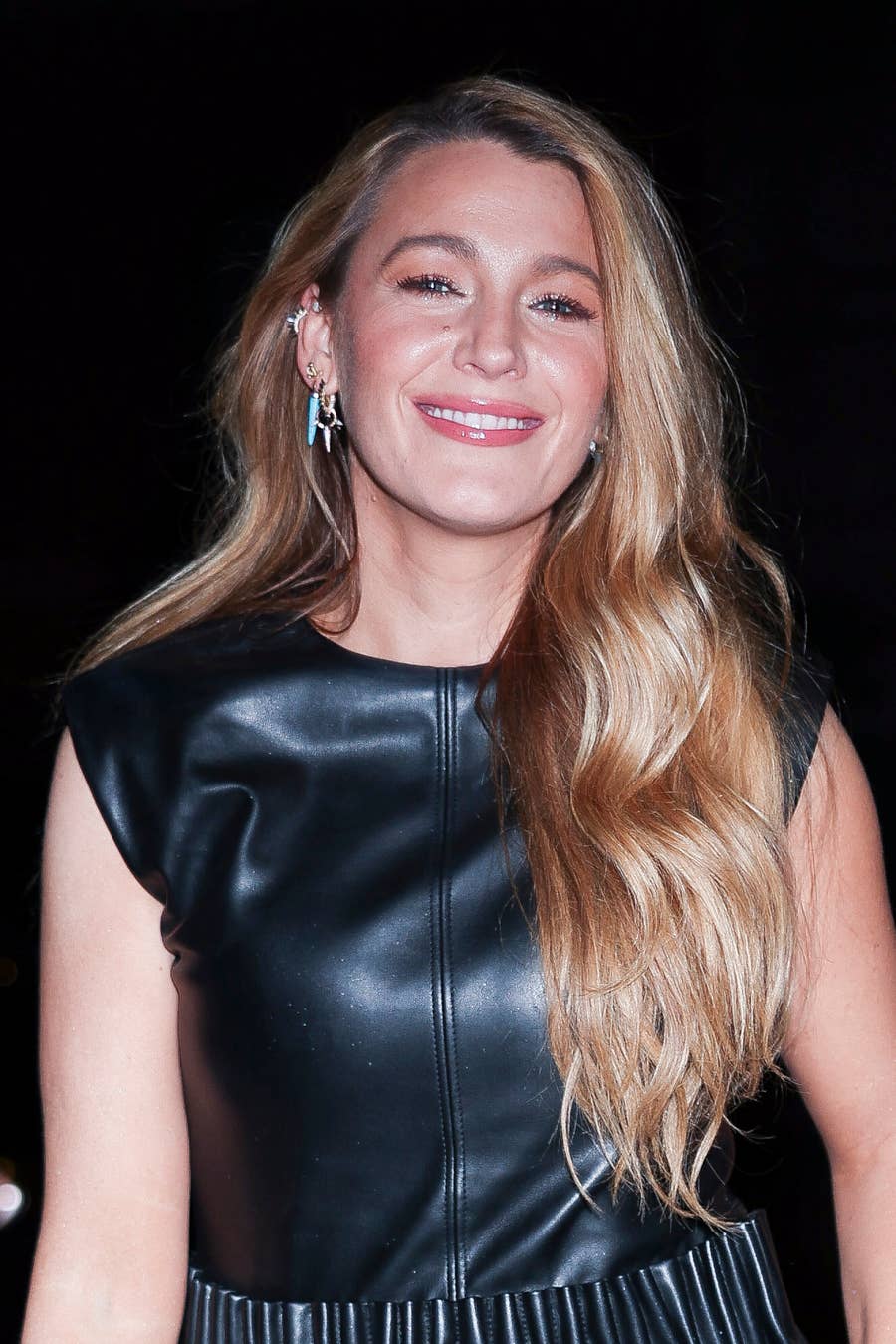 knee length dresses for ladies Blake Lively Leather Skirt #1  Qawach Leather