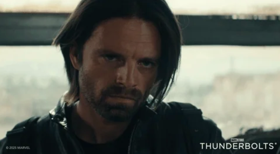 A person with long dark hair and a serious expression is featured. Text in the corner reads "Thunderbolts."