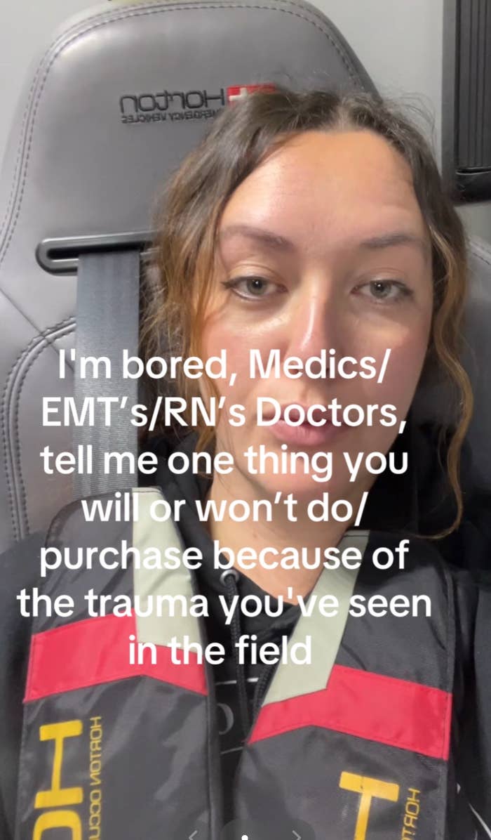 Person successful  a conveyance  with substance   asking medics and healthcare workers astir  things they debar  owed  to tract  trauma