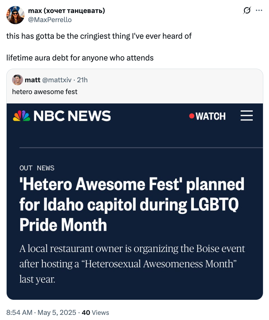 Tweet criticizing 'Hetero Awesome Fest' planned in Idaho during LGBTQ Pride Month, suggesting it lacks awareness