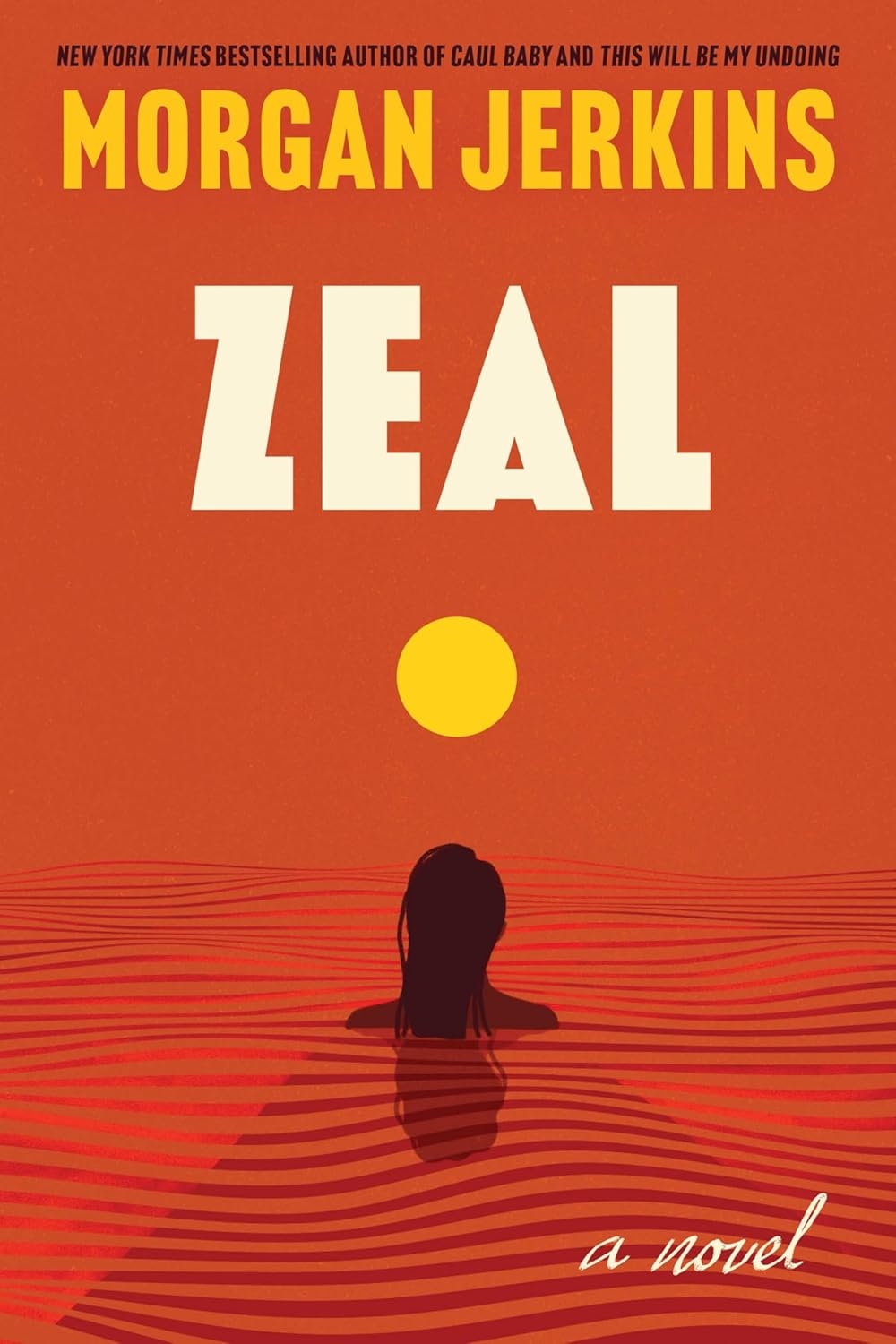 Book cover for "Zeal" by Morgan Jerkins, featuring a silhouette of a person in water beneath a setting sun