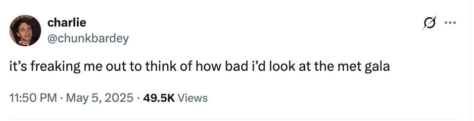 Tweet by user @chunkbardey expressing anxiety about their appearance at the Met Gala
