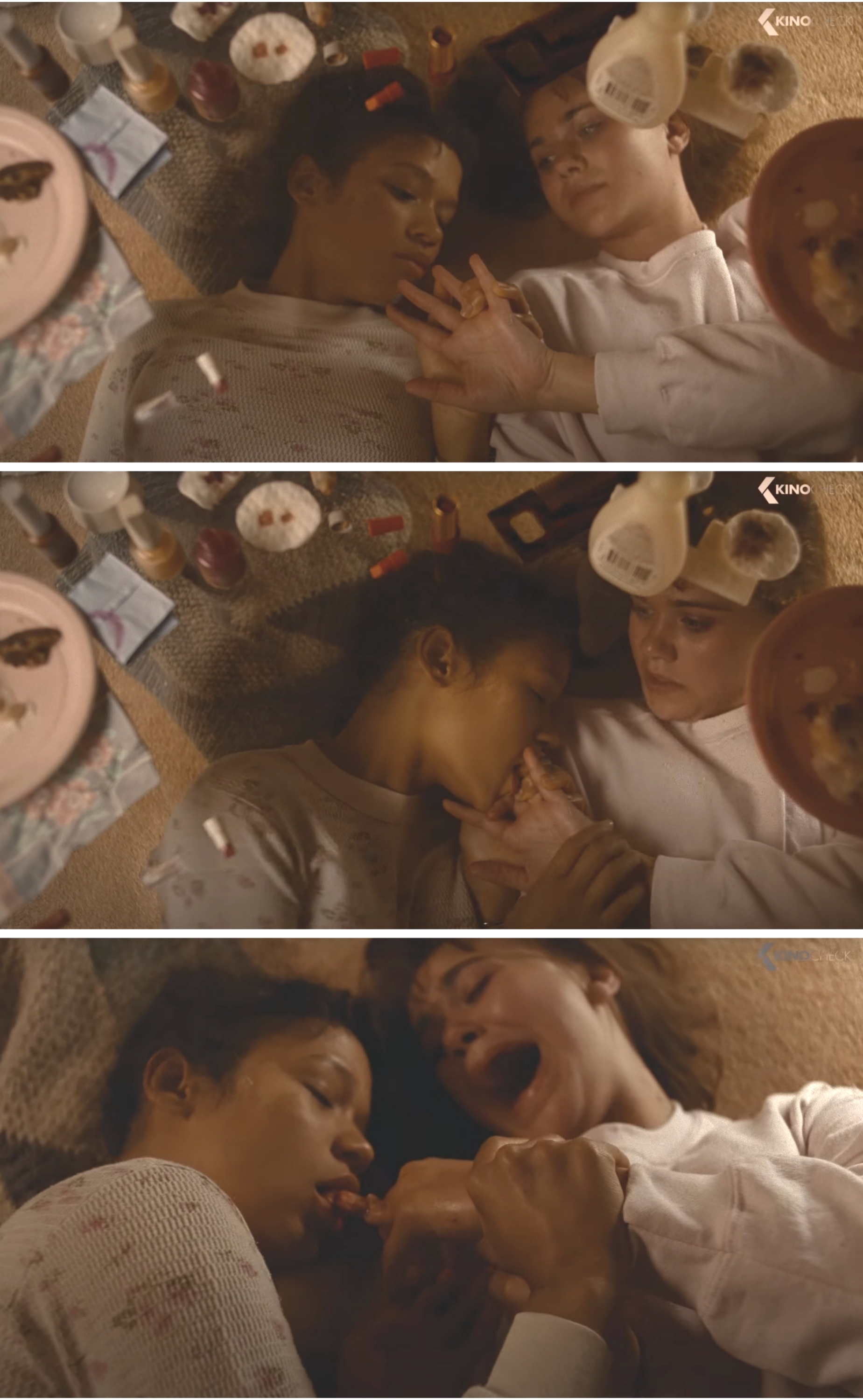 Taylor bites into her friend's finger, causing the other girl to scream as her finger is pulled off