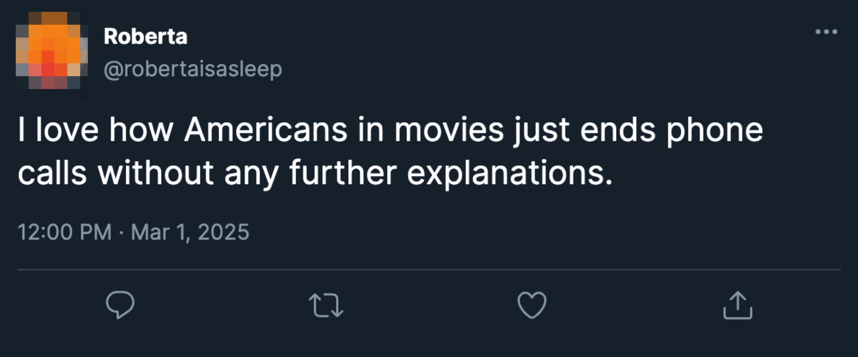 Tweet humorously observes how Americans in movies end phone calls abruptly without explanations