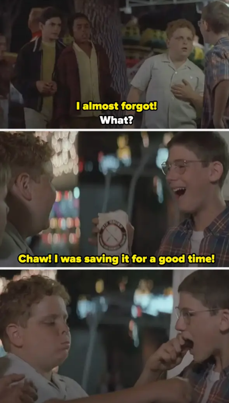 the boys share a bag of chewing tobacco at the fair