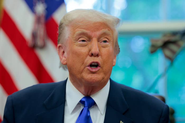 U.S. President Donald Trump speaks in the Oval Office at the White House