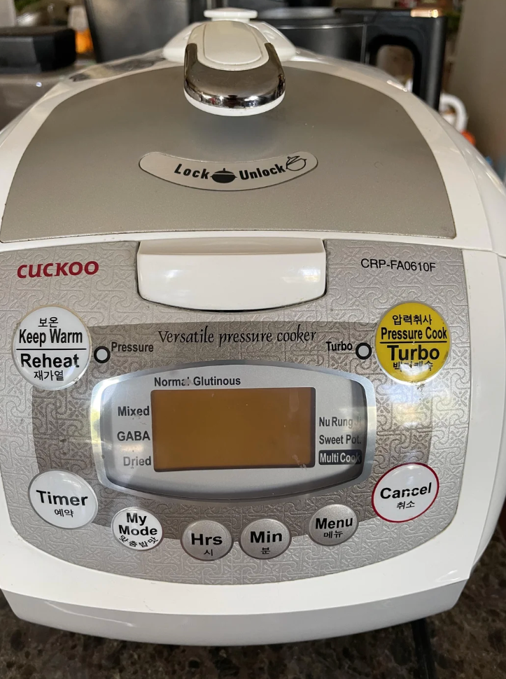Reddit post titled "Need some help with a rice cooker" shows a rice cooker with buttons and a display. Reddit interface elements are visible