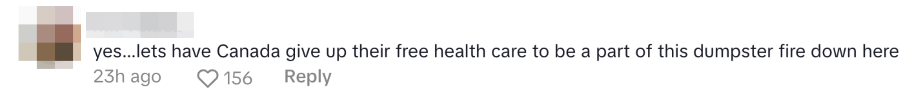 Comment mockingly suggests Canada give up free healthcare to join a problematic situation elsewhere