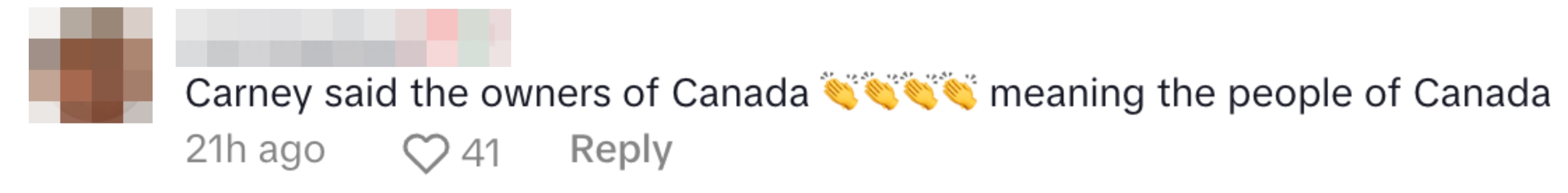 Comment referencing "owners of Canada" as the people of Canada, with clapping emojis