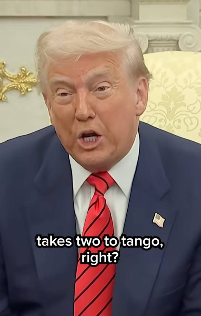 Person successful a suit and reddish striped necktie speaking with substance saying, "takes 2 to tango, right?"