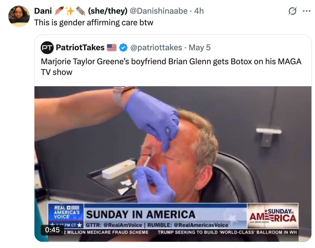 Image of a man receiving a Botox injection during a TV segment titled "Sunday in America."