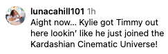 Social media post joking about Timmy joining the "Kardashian Cinematic Universe" due to Kylie
