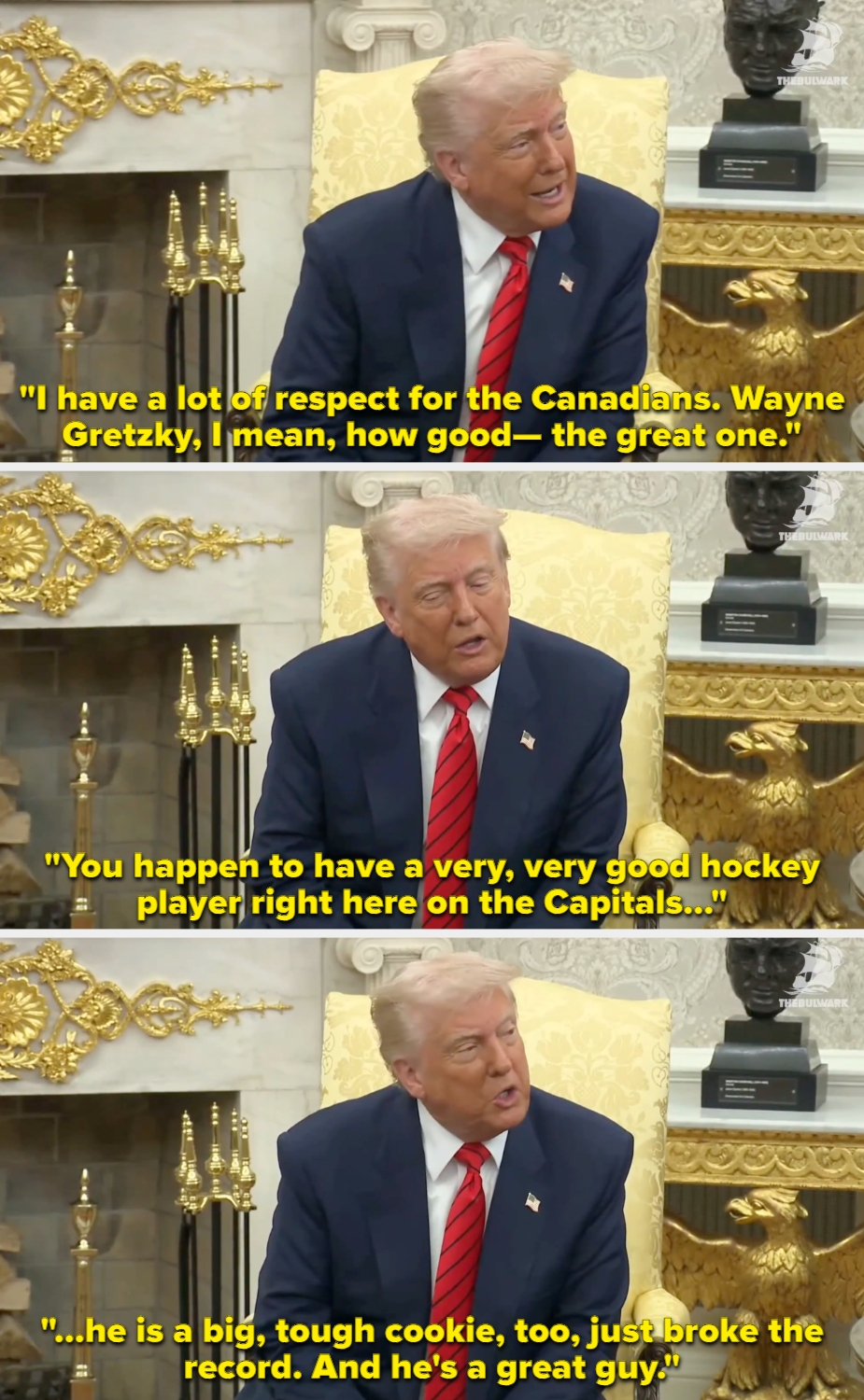 Donald Trump references Wayne Gretzky and praising Alex Ovechkin, saying he is Canadian