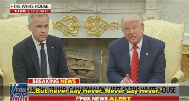 Mark Carney mouths, &quot;Never&quot;