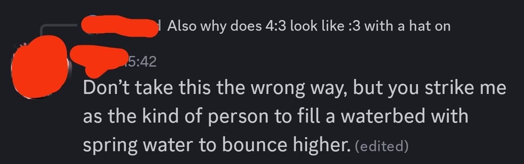 A comment reads "you strike me as the kind of person to fill a waterbed with spring water to bounce higher"