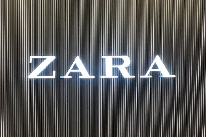 ZARA store sign on a striped wall