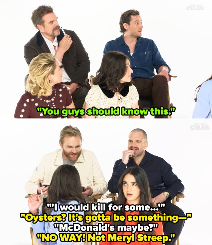 Cast members sitting together during a group interview, discussing their roles in a TV show