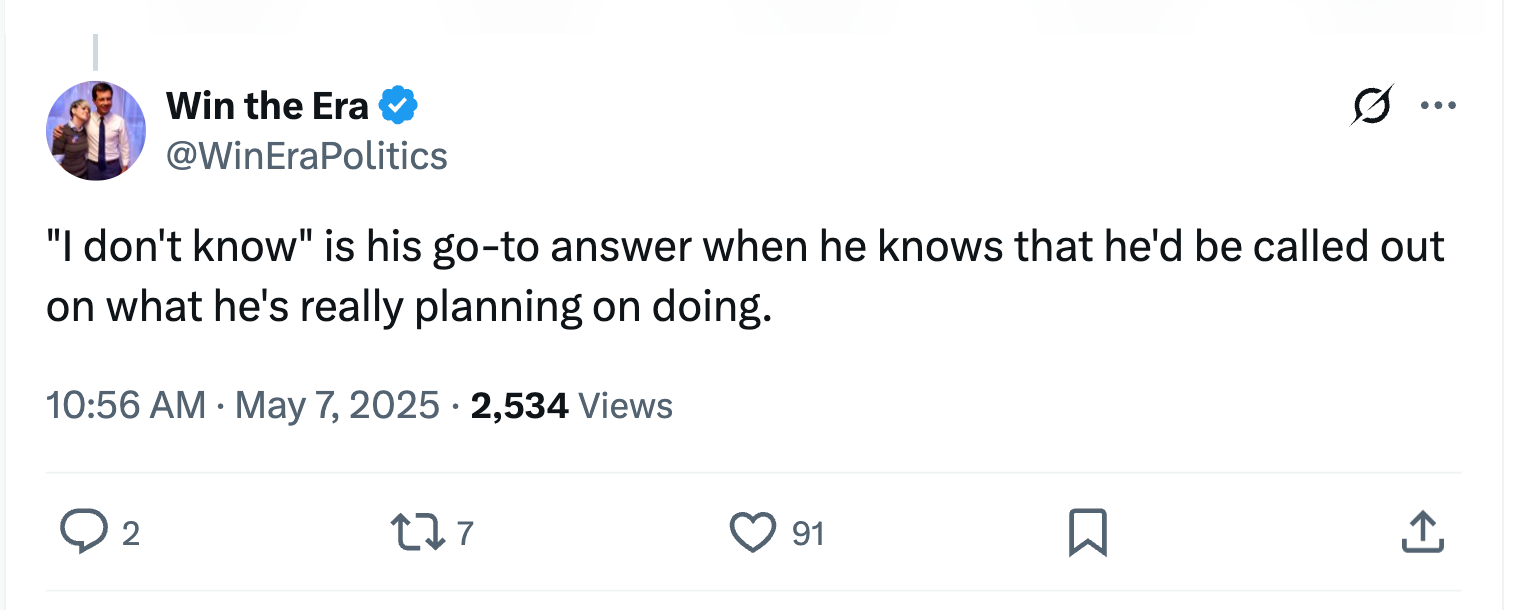 Tweet by @WinEraPolitics: &quot;I don't know&quot; is his answer when he wants to avoid being questioned about his actual plans