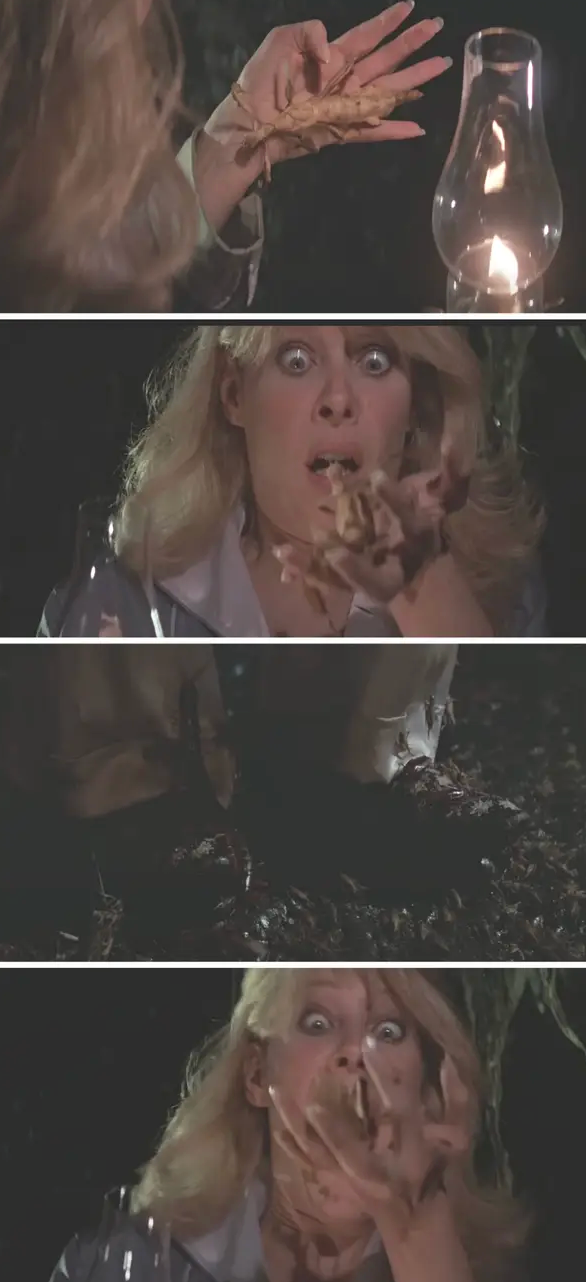 Kate screams as she notices a giant bug in her hand, and more insects crawl up her pants