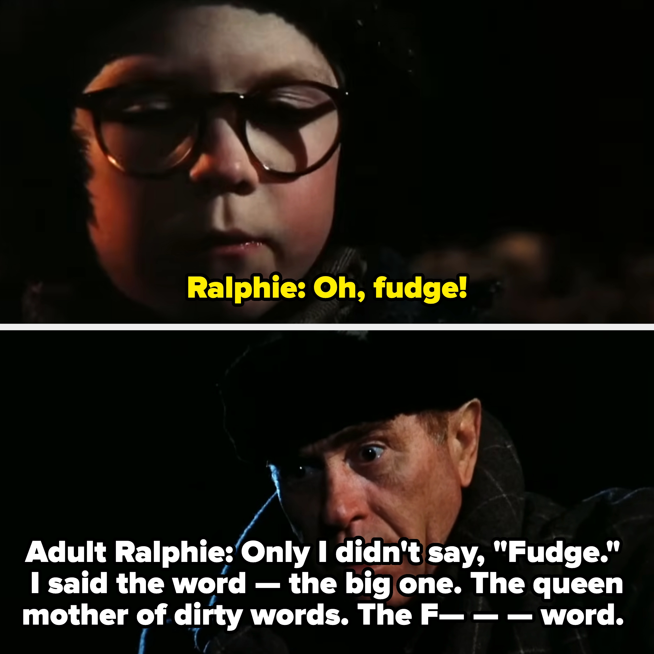 Ralphie says &quot;Oh, fudge,&quot; but the adult narrator reveals it was a strong expletive