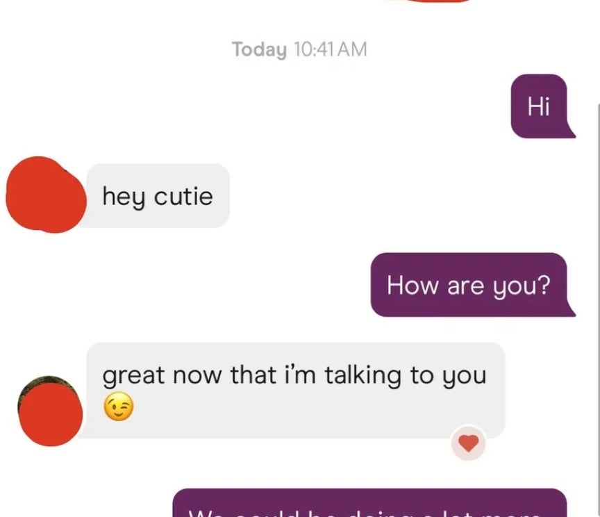Text conversation discussing starting a chat. Messages mention "hey cutie," "how are you?" and suggest ideas like "arts and crafts" with emojis
