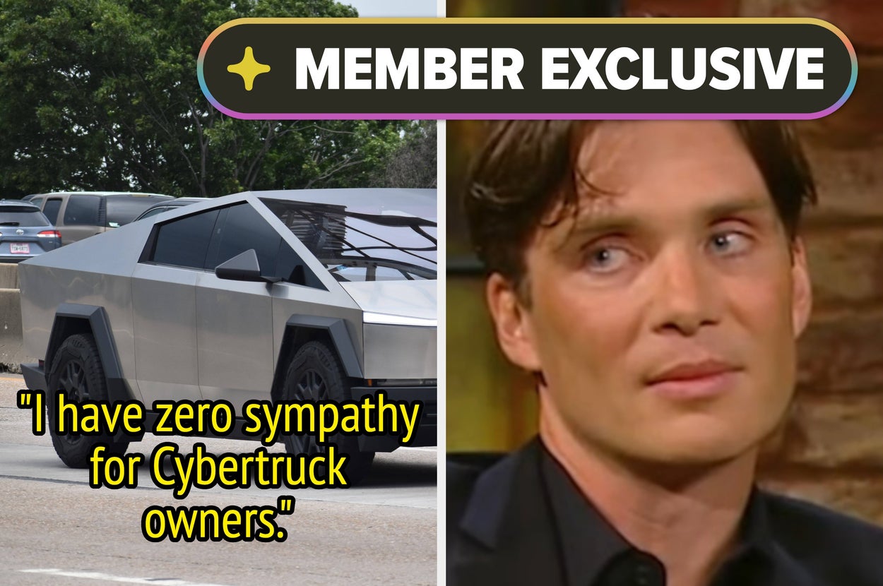 Unusual looking truck spotted on highway; person with short dark hair appears thoughtful during an interview