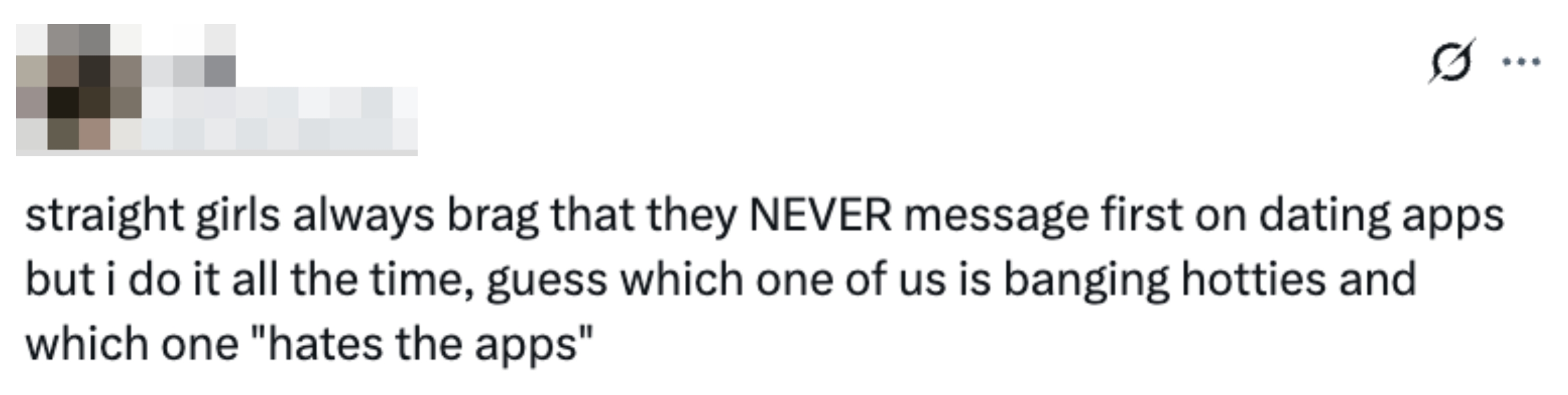 Tweet about actively messaging first on dating apps, contrasting outcomes with those who don't initiate