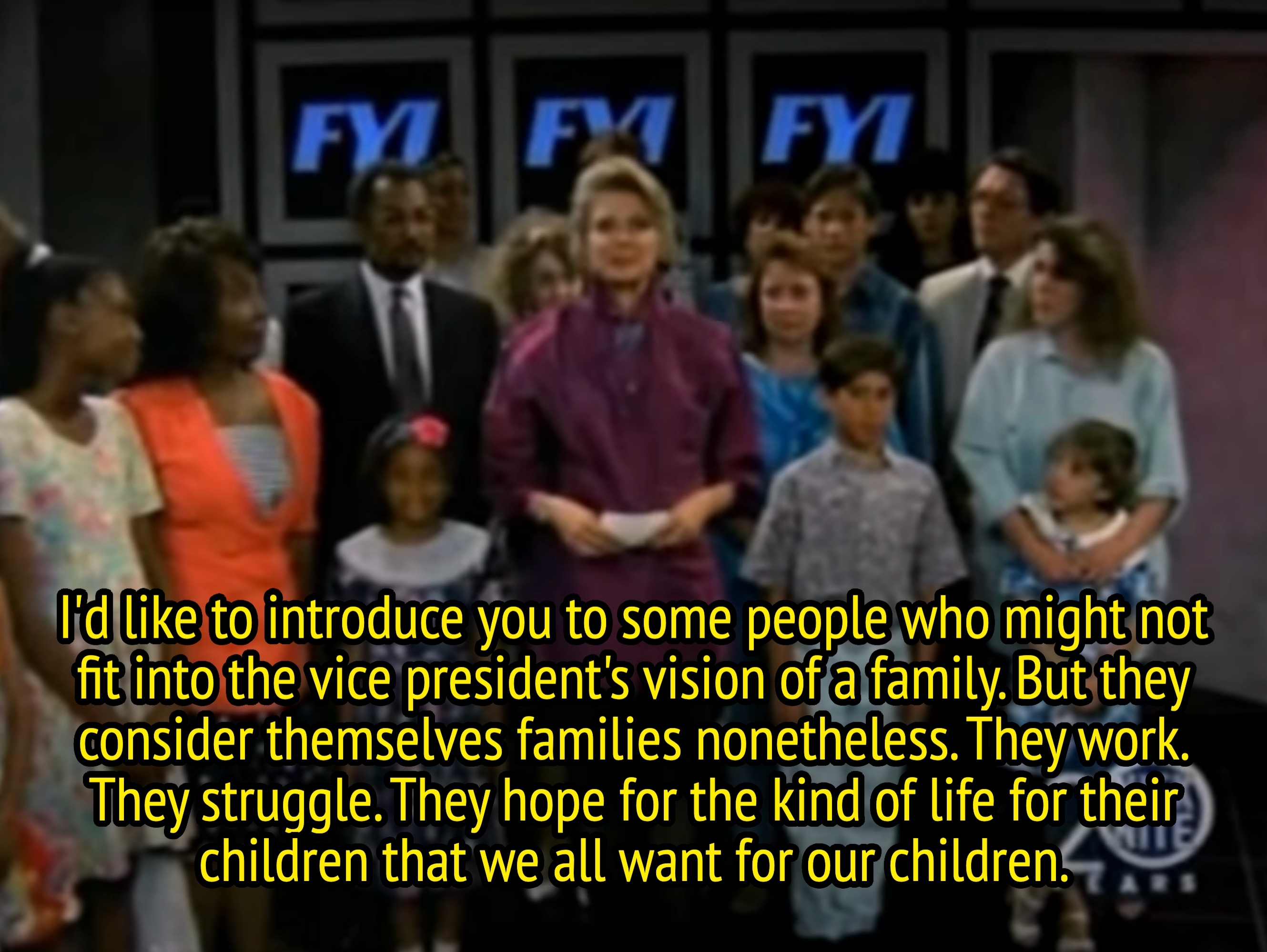 standing in front of the families, Murphy says, &quot;I'd like to introduce you to some people who might not fit into the vice president's vision of a family. But they consider themselves families nonetheless&quot;