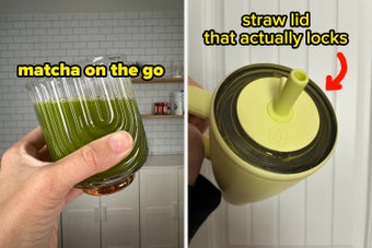 Large insulated mug with a locking straw lid, shown up close. The mug is marketed for its secure straw feature