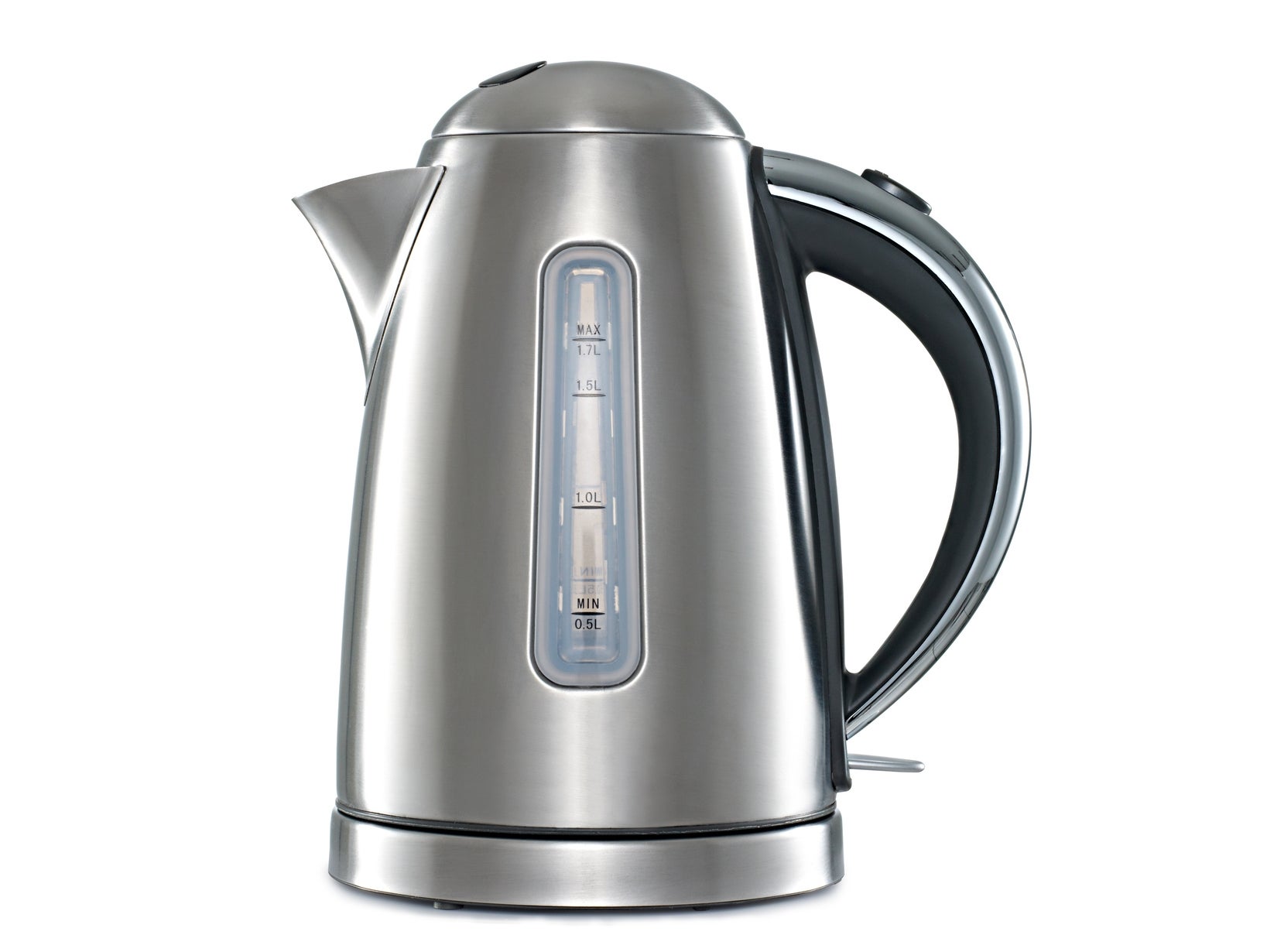 Sleek electric kettle with water level indicator, suitable for travel