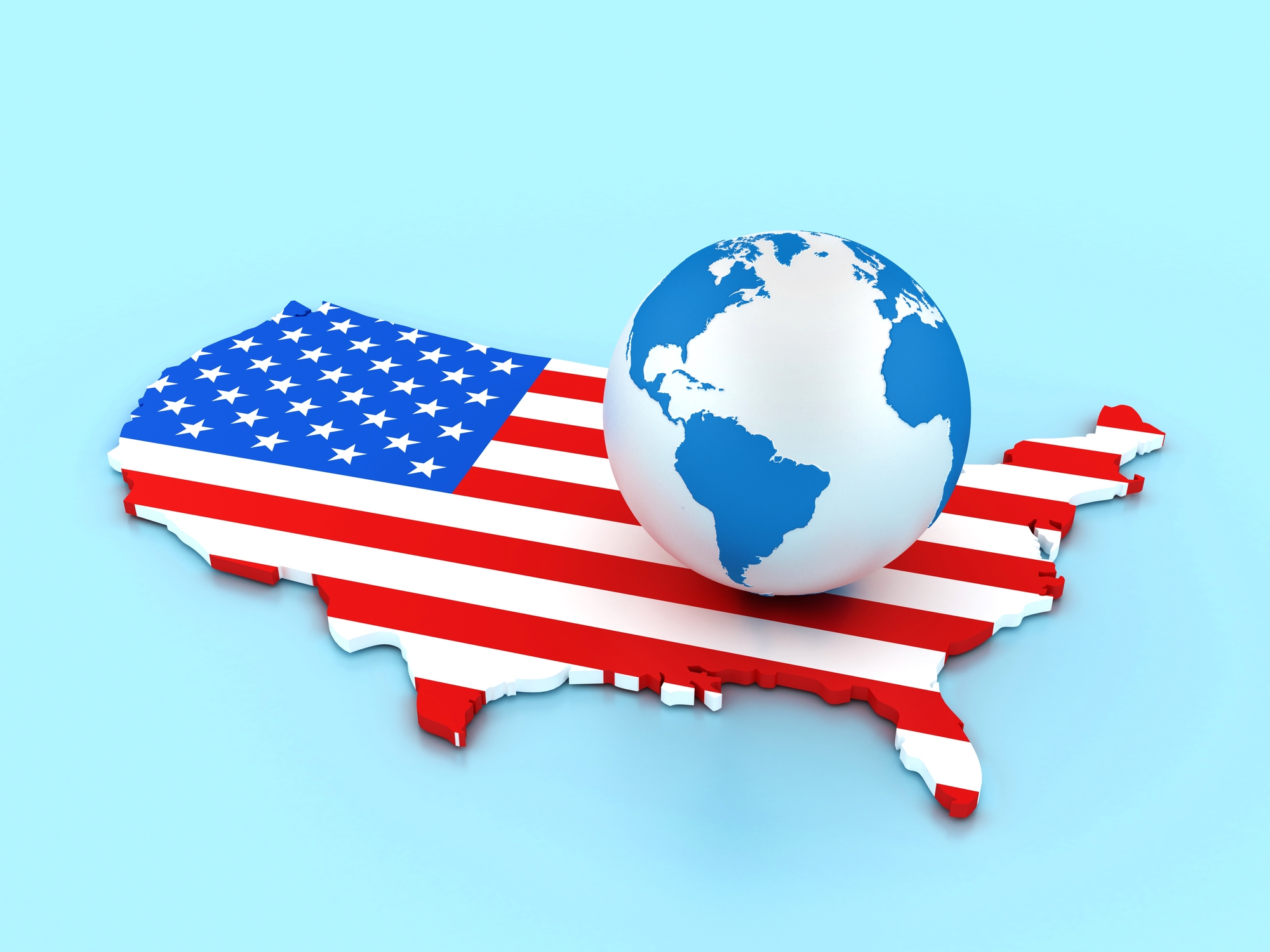 Map of the USA with a globe on top, symbolizing travel to or within the United States