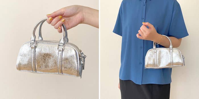 ZARAの「ミニボウリングバッグ、メタリックエフェクト」