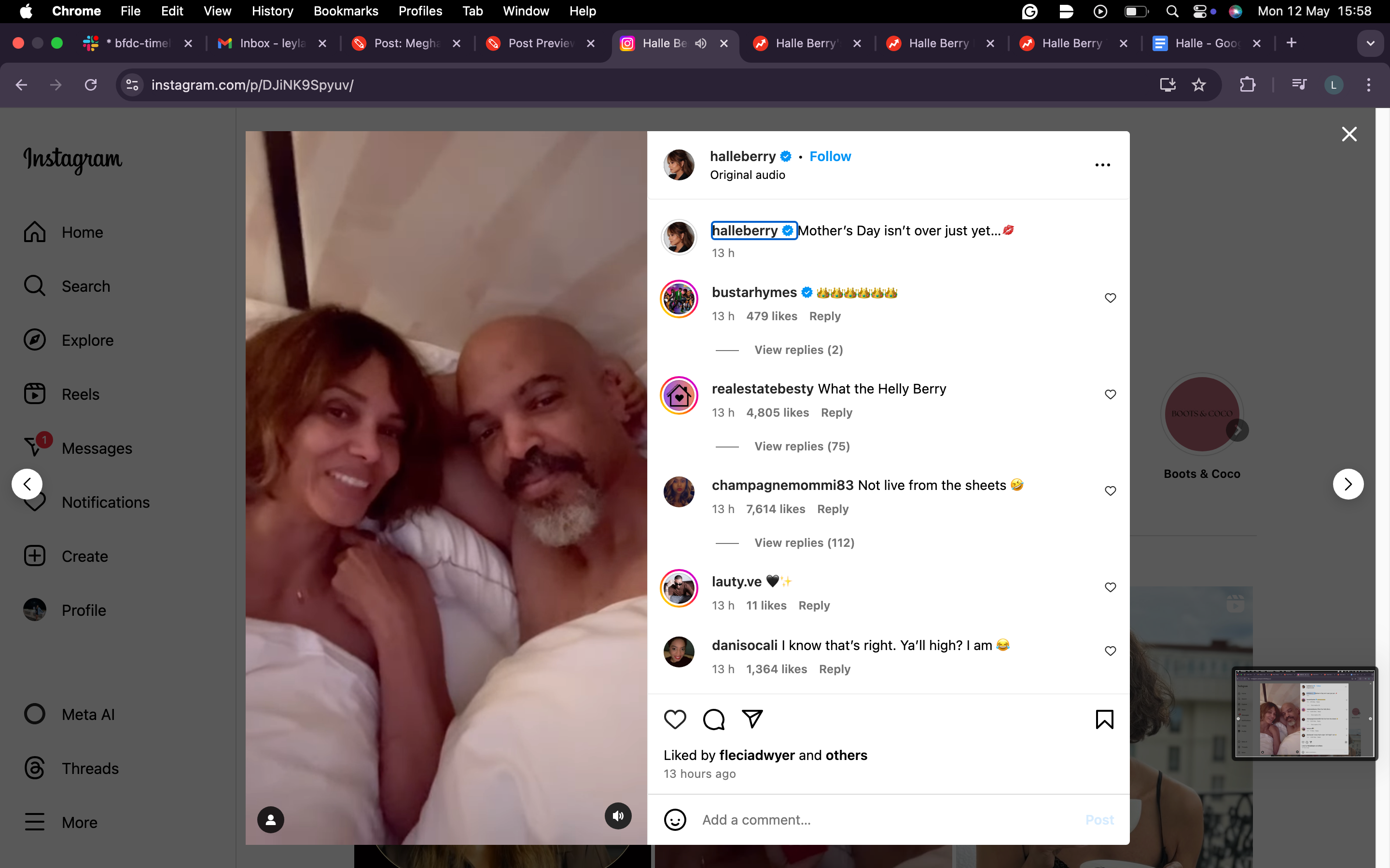 Halle Berry and Van Hunt lying in bed, smiling