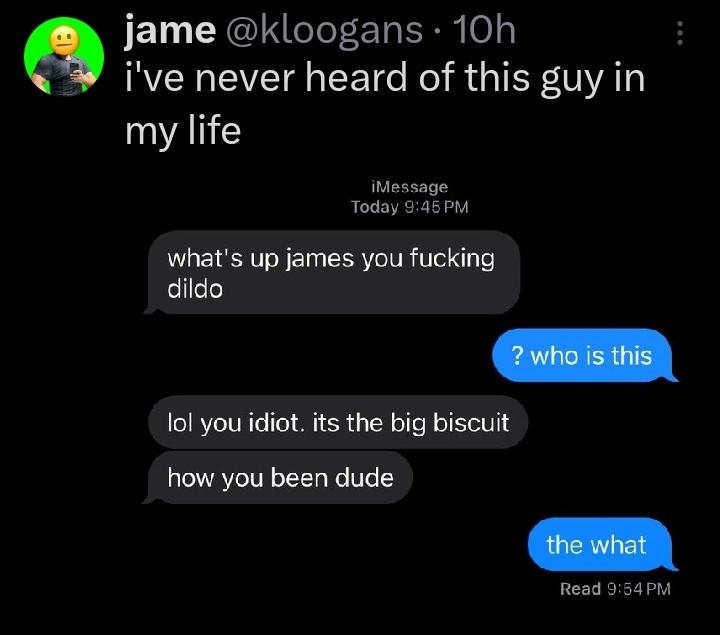 Screenshot of a group chat where one person jokingly calls another a nickname; confusion follows as the second person doesn't recognize them