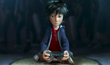 Animated character playing a video game with a focused expression, sitting cross-legged and holding a game controller