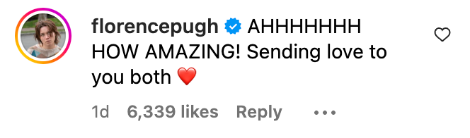 Comment saying &quot;AHHHHHHH HOW AMAZING! Sending love to you both ❤️&quot; with 6,339 likes