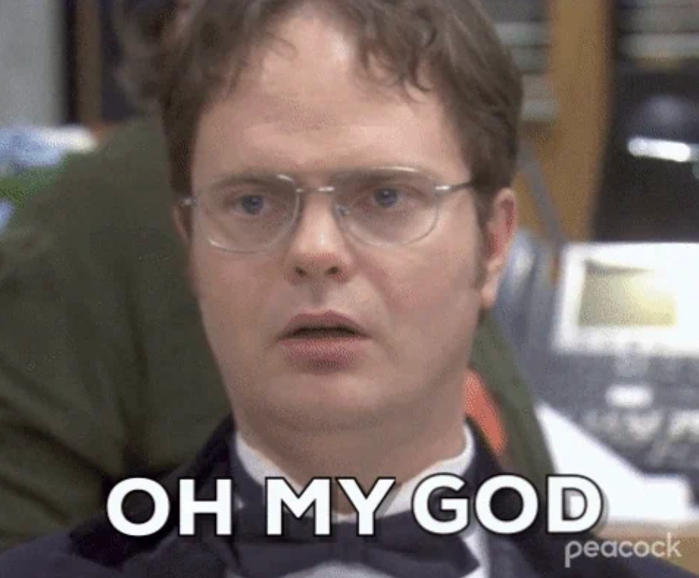 Person with glasses looking surprised. The text "OH MY GOD" is at the bottom