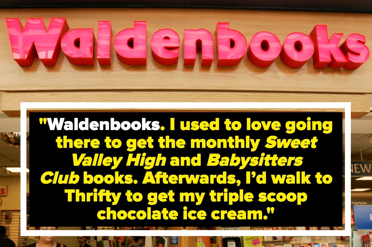 Quote about nostalgia for Waldenbooks and favorite reads, Sweet Valley High and Babysitters Club, ending with a mention of triple scoop ice cream