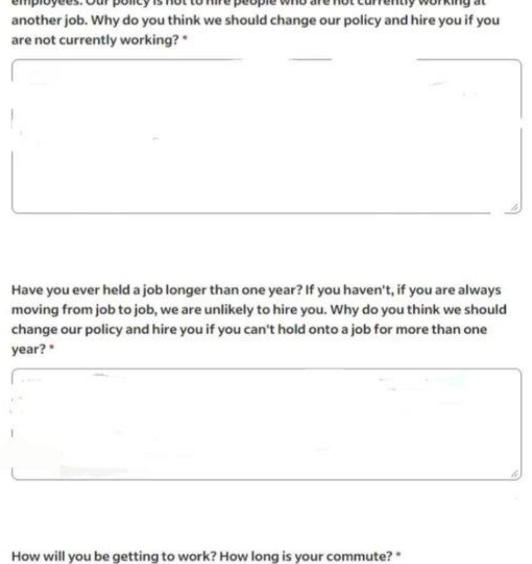 Image showing a job application questions