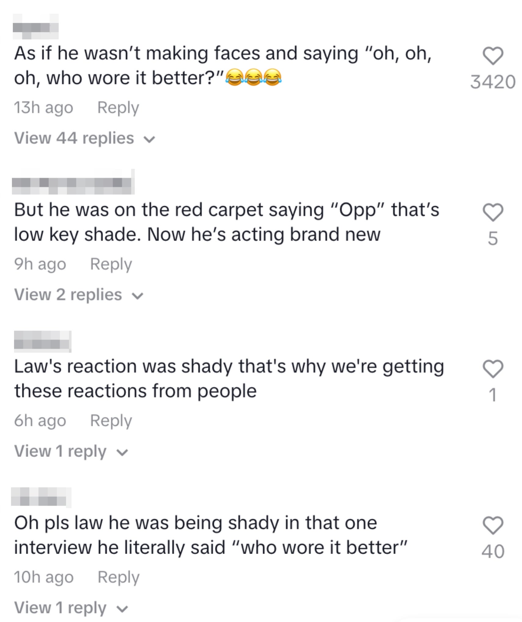 Social media comments discussing a celebrity possibly making shady remarks and acting differently afterwards